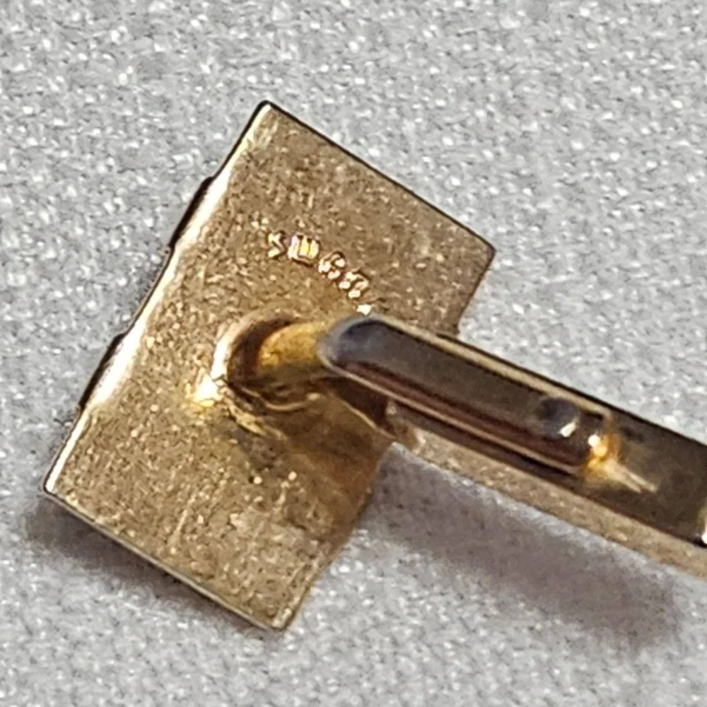 SWANK Vintage Rectangle Cufflinks‎ Gold Tone Navy Blue Stripe Detail Formalwear